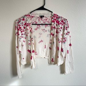 Talbots Size L Cropped Pink Floral Cardigan